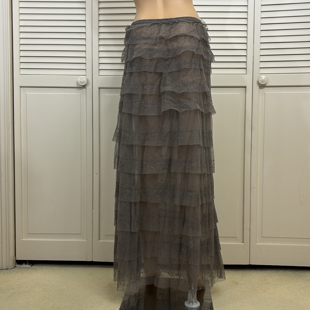 Chan Luu Gray Tiered & Beaded Fairy Maxi Mesh Tulle Skirt Medium - Picture 7 of 14